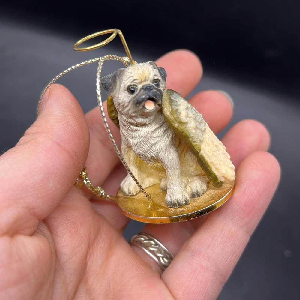 Pug Figurine Ornament in Beige and Gold- Small Dog Pets Decor Christmas Ornament - Picture 5 of 5